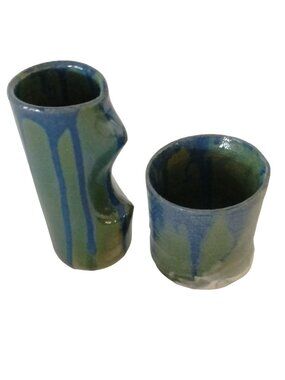 Bathroom Vanity Holders Make up Toothbrush Primitive Studio Pottery Lot 2